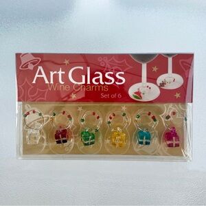 Art Glass Holiday-Themed Wine Glass Charms ~ Set of 6 Charms